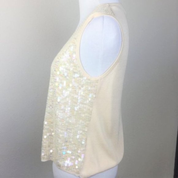 NWOT Bloomingdale's Cream Sequin Sleeveless Silk Top s/p - Picture 3 of 7